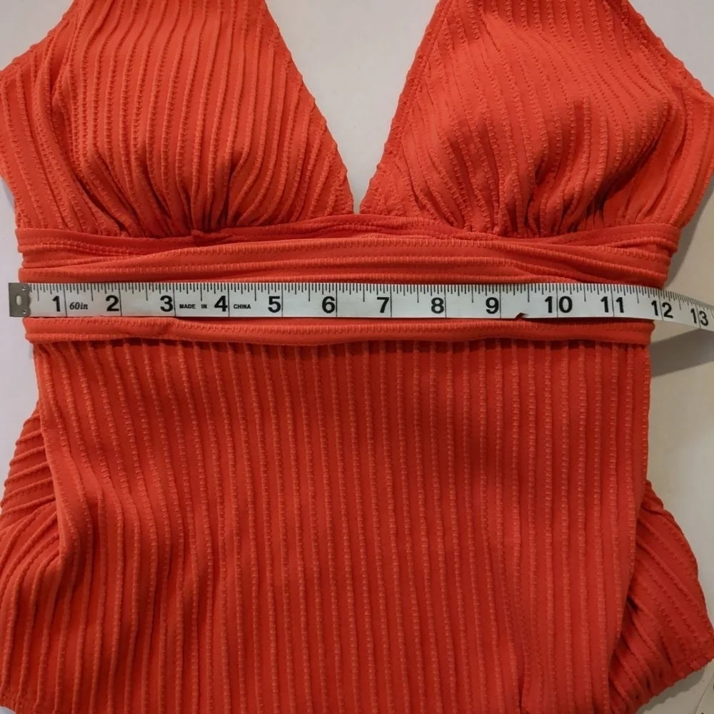 Cupshe Women's One Piece Swimsuit Plunge Ruffled Tummy Orange NWT , Size L